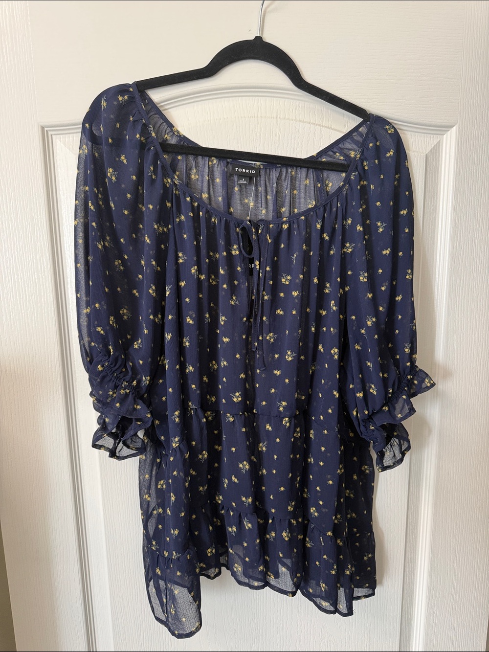 torrid navy & yellow floral peasant tunic
